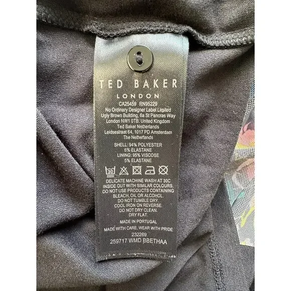 NWT Ted Baker Mesh Shirt Dress Black Floral Size 1 Equivalent Size 2-4 - Picture 8 of 10